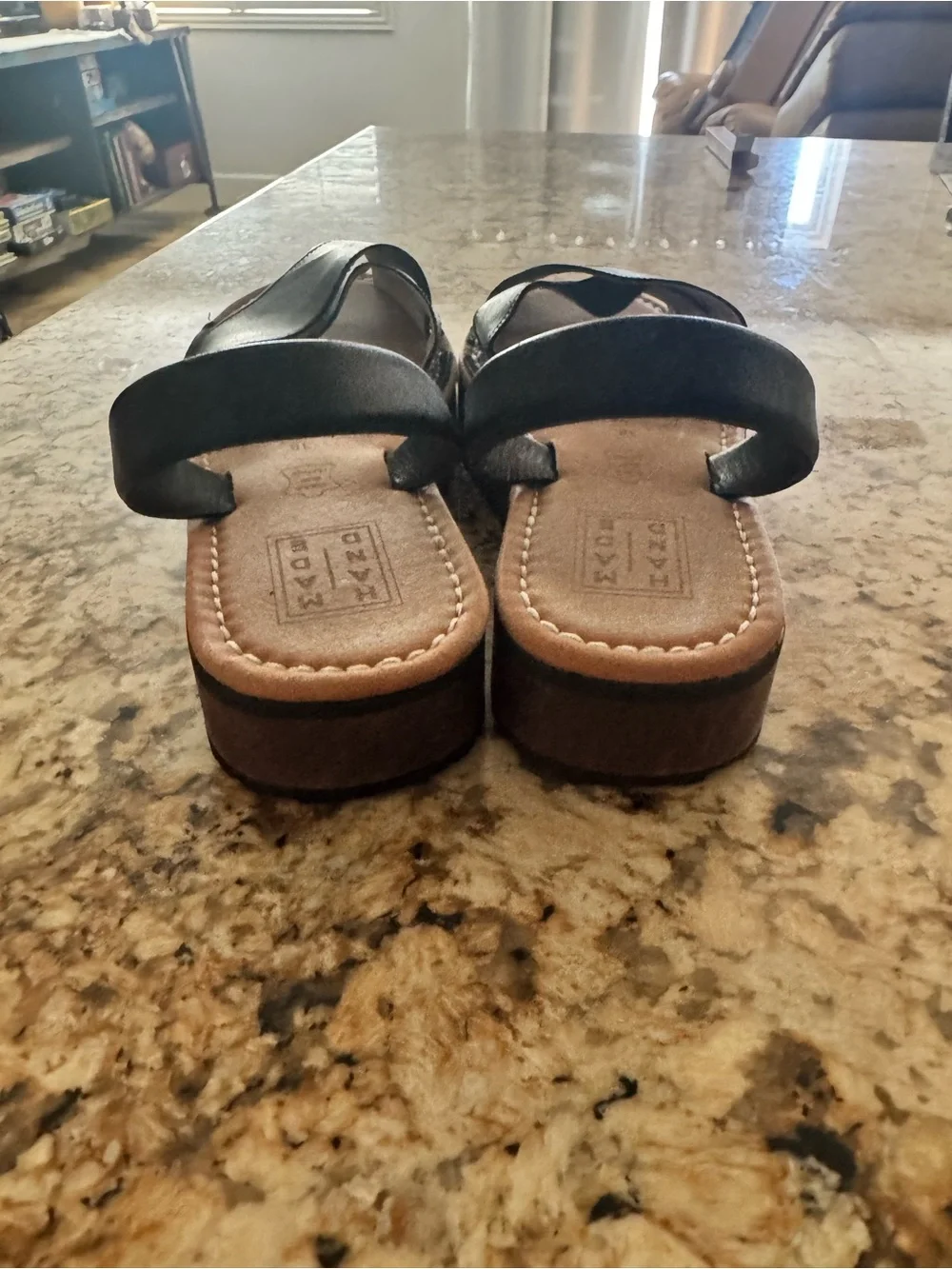 Italian Black Platform Slingback Sandals with Tan Footbed
